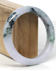 Baikalla Light Lavender W/ Deep Blue-Green Flowers Jadeite Jade "Half Round" Bangle Bracelet (60.8mm)
