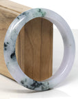 Baikalla Light Lavender W/ Deep Blue-Green Flowers Jadeite Jade "Half Round" Bangle Bracelet (60.8mm)