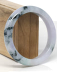 Baikalla Light Lavender W/ Deep Blue-Green Flowers Jadeite Jade "Half Round" Bangle Bracelet (60.8mm)