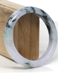 Baikalla Light Lavender W/ Deep Blue-Green Flowers Jadeite Jade "Half Round" Bangle Bracelet (60.8mm)