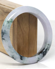 Baikalla Light Lavender W/ Deep Blue-Green Flowers Jadeite Jade "Half Round" Bangle Bracelet (60.8mm)