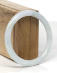 Baikalla White-Green W/ Light Blue-Green Flowers "Traditional Round" Jadeite Jade Bangle Bracelet (56.8mm)