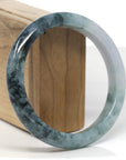 Baikalla Deep Blue-Green Flowers W/ White Patch Jadeite Jade "Half Round" Bangle Bracelet (63.1mm)