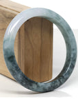 Baikalla Deep Blue-Green Flowers W/ White Patch Jadeite Jade "Half Round" Bangle Bracelet (63.1mm)