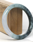 Baikalla Deep Blue-Green Flowers W/ White Patch Jadeite Jade "Half Round" Bangle Bracelet (63.1mm)