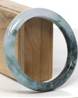 Baikalla Deep Blue-Green Flowers W/ White Patch Jadeite Jade "Half Round" Bangle Bracelet (63.1mm)