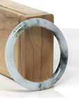 Baikalla White-Green W/ Deep Blue-Green Flowers "Traditional Round" Jadeite Jade Bangle Bracelet (53.2mm)