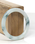 Baikalla White W/ Deep Blue-Green Flowers "Traditional Round" Jadeite Jade Bangle Bracelet (52.4mm)