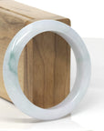 Baikalla White-Green W/ Blue-Green Flower Patches Jadeite Jade "Half Round" Bangle Bracelet (55.7mm)