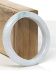 Baikalla White-Green W/ Blue-Green Flower Patches Jadeite Jade "Half Round" Bangle Bracelet (55.7mm)