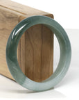 Baikalla Deep Oil-Green W/ Light Green Patch Jadeite Jade "Half Round" Bangle Bracelet (54.7mm)