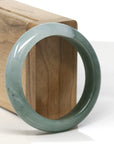 Baikalla Deep Oil-Green W/ Light Green Patch Jadeite Jade "Half Round" Bangle Bracelet (54.7mm)