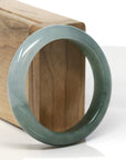 Baikalla Deep Oil-Green W/ Light Green Patch Jadeite Jade "Half Round" Bangle Bracelet (54.7mm)