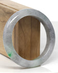 Baikalla Black Sesame Wuji & Vibrant Green Flowers Jadeite Jade "Half Round" Bangle Bracelet (57mm)