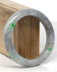 Baikalla Black Sesame Wuji & Vibrant Green Flowers Jadeite Jade "Half Round" Bangle Bracelet (57mm)