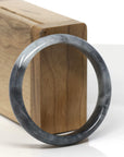 Baikalla Black Wuji W/ White Patch Jadeite Jade "Half Round" Bangle Bracelet (54.6mm)