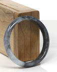 Baikalla Black Wuji W/ White Patch Jadeite Jade "Half Round" Bangle Bracelet (54.6mm)