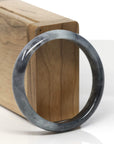 Baikalla Black Wuji W/ White Patch Jadeite Jade "Half Round" Bangle Bracelet (54.6mm)
