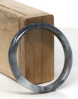 Baikalla Black Wuji W/ White Patch Jadeite Jade "Half Round" Bangle Bracelet (54.6mm)