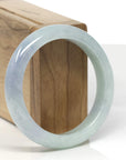 Baikalla Light Green W/ Blue-Lavender Patches Jadeite Jade "Half Round" Bangle Bracelet (55.6mm)