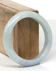 Baikalla Light Green W/ Blue-Lavender Patches Jadeite Jade "Half Round" Bangle Bracelet (55.6mm)