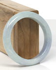 Baikalla Light Green W/ Blue-Lavender Patches Jadeite Jade "Half Round" Bangle Bracelet (55.6mm)