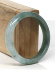 Baikalla Deep Oil-Green W/ Icy Light Green Patch Jadeite Jade "Half Round" Bangle Bracelet (56mm)