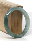 Baikalla Deep Oil-Green W/ Icy Light Green Patch Jadeite Jade "Half Round" Bangle Bracelet (56mm)