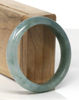 Baikalla Deep Oil-Green W/ Icy Light Green Patch Jadeite Jade "Half Round" Bangle Bracelet (56mm)