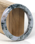 Baikalla Natural Light Lavender W/ Deep Blue-Green Flowers Jadeite Jade "Half Round" Bangle Bracelet (60.7mm)