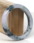 Baikalla Natural Light Lavender W/ Deep Blue-Green Flowers Jadeite Jade "Half Round" Bangle Bracelet (60.7mm)