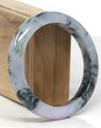 Baikalla Natural Light Lavender W/ Deep Blue-Green Flowers Jadeite Jade "Half Round" Bangle Bracelet (60.7mm)