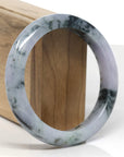 Baikalla Natural Light Lavender W/ Deep Blue-Green Flowers Jadeite Jade "Half Round" Bangle Bracelet (60.7mm)