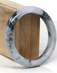Baikalla Natural Light Lavender W/ Deep Blue-Green Flowers Jadeite Jade "Half Round" Bangle Bracelet (60.7mm)