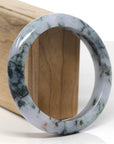 Baikalla Natural Light Lavender W/ Deep Blue-Green Flowers Jadeite Jade "Half Round" Bangle Bracelet (60.7mm)
