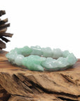 Baikalla Natural Light Apple-Green Jadeite Jade "Dragon" Bead Bracelet