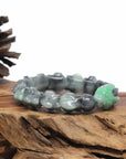 Baikalla Natural Apple-Green & Black Wuji Jadeite Jade "Dragon" Bead Bracelet