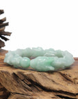 Baikalla Natural Light Apple-Green Jadeite Jade "Dragon" Bead Bracelet