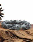 Baikalla Natural Black Wuji & Light Green Jadeite Jade "Dragon" Bead Bracelet