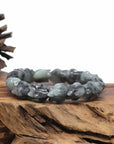Baikalla Natural Black Wuji & Light Green Jadeite Jade "Dragon" Bead Bracelet