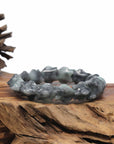 Baikalla Natural Black Wuji & Light Green Jadeite Jade "Dragon" Bead Bracelet