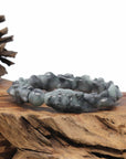 Baikalla Natural Black Wuji & Light Green Jadeite Jade "Dragon" Bead Bracelet