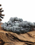 Baikalla Natural Black Wuji & Light Green Jadeite Jade "Dragon" Bead Bracelet