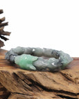 Baikalla Natural Apple-Green & Black Wuji Jadeite Jade "Dragon" Bead Bracelet