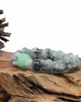 Baikalla Natural Apple-Green & Black Wuji Jadeite Jade "Dragon" Bead Bracelet