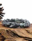 Baikalla Natural Black Wuji Jadeite Jade "Dragon" Bead Bracelet