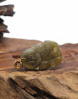 Baikalla Natural Deep Yellow Green Jadeite Jade "PiXiu" Pendant W/ 18ky Gold Bail