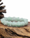 Baikalla Natural Light Apple-Green Jadeite Jade "Dragon" Bead Bracelet