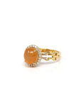 Baikalla Natural Icy Orange Jadeite Jade Oval Cabochon 18ky Gold Ring W/ Natural Diamonds