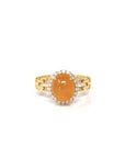Baikalla Natural Icy Orange Jadeite Jade Oval Cabochon 18ky Gold Ring W/ Natural Diamonds